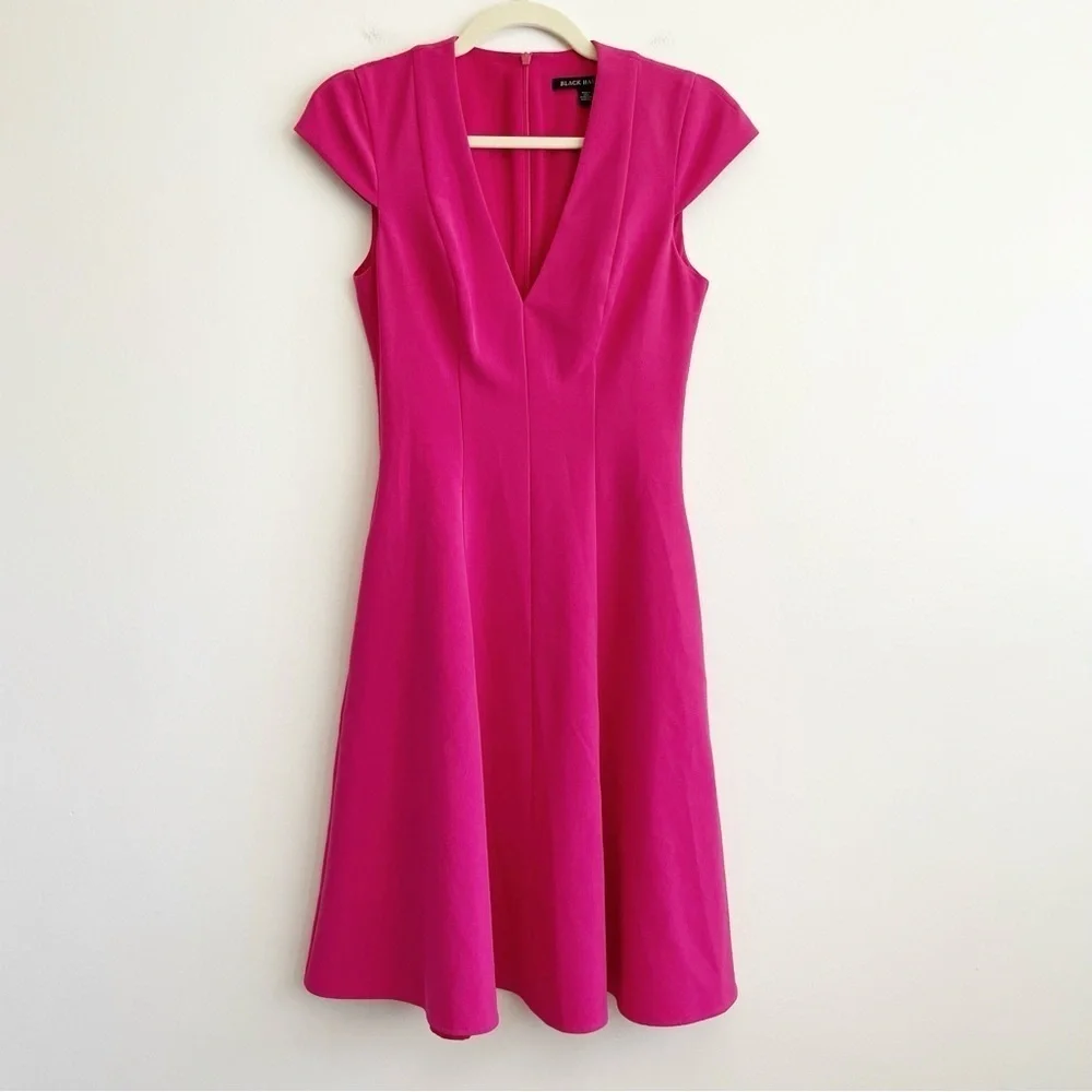 Black Halo Barbie pink fit flare dress women Sz 0 bright neon feminine valentine